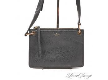 #17 DAILY ESSENTIAL! KATE SPADE NEW YORK BLACK GRAINED LEATHER ZIP TOP CROSSBODY DAILY CARRY BAG