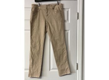 KHAKI WITH A TWIST! WOMENS WHITE HOUSE BLACK MARKET PANTS WITH CRSYTAL ACCENTS SIZE 10R