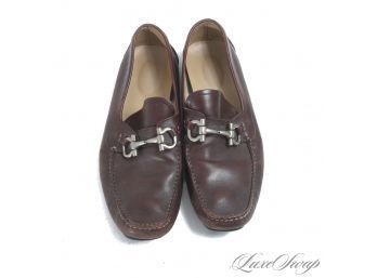 WHERES THE BIG GUYS? $500 MENS SALVATORE FERRAGAMO MADE IN ITALY BROWN GANCINI BUCKLE DRIVING LOAFERS 12 EE