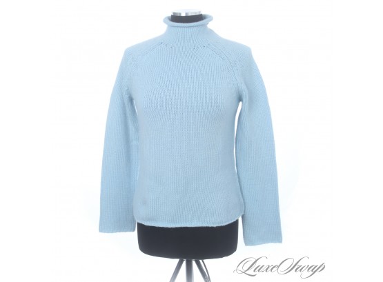 THICK AND SUMPTUOUS SUPER QUALITY WOMENS BROOKS BROTHERS TOPAZ BLUE CHUNKY TURTLENECK SWEATER S