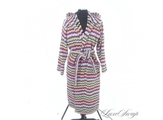 THIS IS A SUMMER MUST! AUTHENTIC MISSONI HOME COLLECTION SIGNATURE PINK MULTI STRIPE HOODED TERRY ROBE S