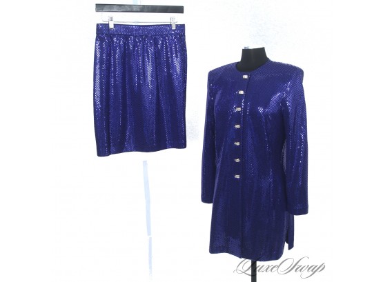 I MEAN THIS IS A BIG WOW! ST. JOHN COUTURE BRILLIANT SAPPHIRE BLUE FULL SHIMMER 2 PIECE CRYSTAL SKIRT SUIT 10