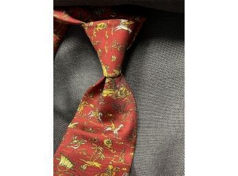 TRAVEL TO THE FAR EAST!! SALVATORE FERRAGAMO ASIAN-INSPIRED RED MUGHAL SCARF PRINT SILK TIE