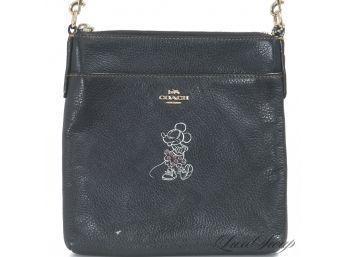 CHECK THE COMPS! VERY SCARCE LIMITED EDITION COACH X DISNEY BLACK GRAINED MESSENGER BAG W/CRYSTAL MINNIE MOUSE