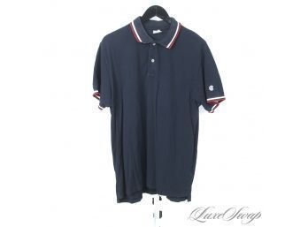 LOVE THIS COLLAB : CHAMPION X TODD SNYDER MENS NAVY BLUE PIQUE POLO WITH RED AND WHITE TRIM MADE IN ITALY XL