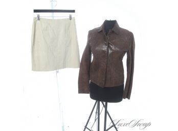 AWESOME LOT OF 3 LEATHER PIECES IN BROWN AND GREEN, INCLUDING SUEDE BROOKS BROTHERS PANTS 8 / 10