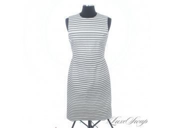 TRULY BEAUTIFUL AND QUALITY! BARNEYS NEW YORK MADE IN ITALY WHITE AND GREY HORIZONTAL STRIPED SUMMER DRESS 10