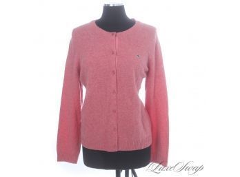 PREPPY FOREVER! VINEYARD VINES CORAL SPECKLED CARDIGAN SWEATER WITH SMALL WHALE LOGO L