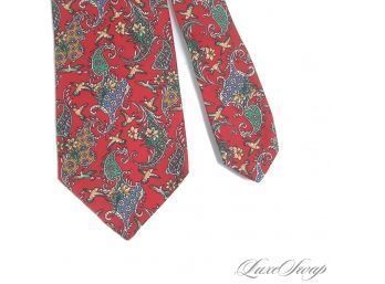 AUTHENTIC AND NEAR MINT SALVATORE FERRAGAMO MADE IN ITALY MENS SILK TIE IN RED WITH MUGHAL PAISLEY PRINT