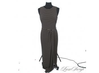 DAY AT THE VINEYARDS? EASY PEASY RALPH LAUREN BLACK AND MOCHA STRIPED STRETCH JERSEY MAXI DRESS 10