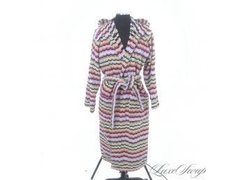 THIS IS A SUMMER MUST! AUTHENTIC MISSONI HOME COLLECTION SIGNATURE PINK MULTI STRIPE HOODED TERRY ROBE S