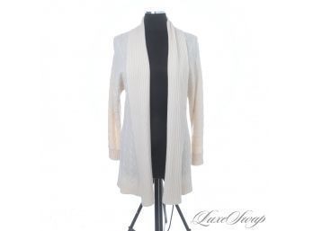 DRIPPING DECADENCE! RALPH LAUREN BLACK LABEL 100 PERCENT CASHMERE IVORY CABLEKNIT BUTTONLESS CARDIGAN M