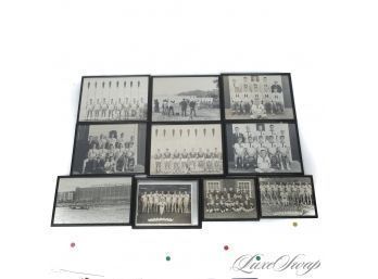 A VERY COOL LOT OF 10 VINTAGE 1955 ORIGINAL HARVARD UNIVERSITY BLACK AND WHITE FRAMED PHOTOGRAPHS, MOSTLY CREW