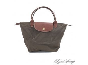 AUTHENTIC LONGCHAMP MADE IN FRANCE 'LE PLIAGE' KHAKI BROWN/GREEN MICROFIBER COLLAPSIBLE MINI BAG