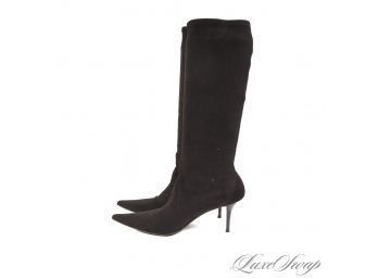 WHERE ARE YOU VIXENS?! NEAR MINT CASADEI MADE IN ITALY BLACK VELOUR STRETCH TALL BOOTS 9