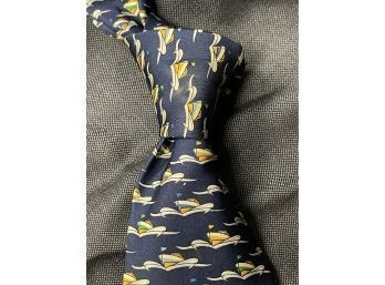 ITS YACHTING TIME!! SALVATORE FERRAGAMO NAVY TIE WITH PRINTED BOATS