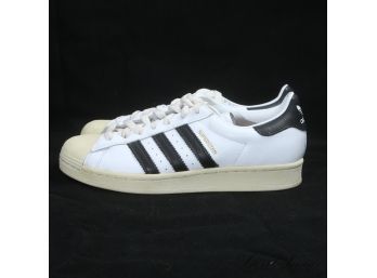 SUMMER ALL TIME CLASSICS! ADIDAS WHITE 'SUPERSTAR' SHELL TOE SNEAKERS WITH RECENT CORK INSOLE 8.5