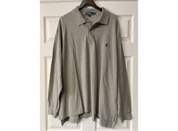 WE ALL KNOW THAT PONY!! MENS POLO RALPH LAUREN GREY LONG SLEEVED POLO SIZE 2XB