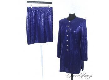 I MEAN THIS IS A BIG WOW! ST. JOHN COUTURE BRILLIANT SAPPHIRE BLUE FULL SHIMMER 2 PIECE CRYSTAL SKIRT SUIT 10
