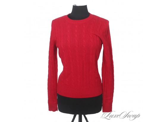 BRAND NEW WITH TAGS GEORGE 100 PERCENT CASHMERE RUBY RED CABLEKNIT CREWNECK SWEATER L
