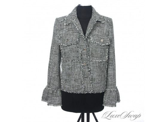 BRAND NEW WITHOUT TAGS MICHAEL KORS FOREST GREEN AND WHITE SPECKLED BOUCLE TWEED CHANEL-ESQUE JACKET S