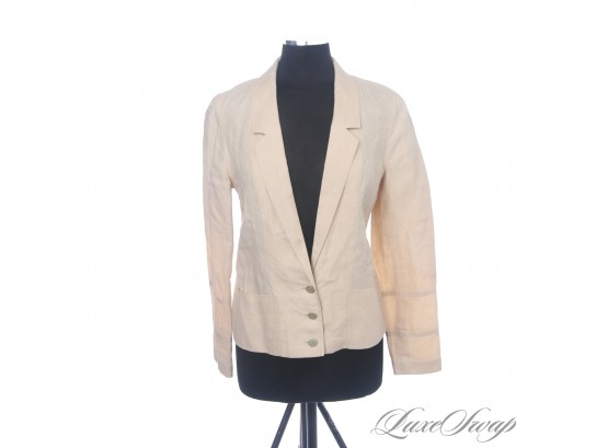 AUTHENTIC CHANEL MADE IN FRANCE 99S 100 LINEN UNLINED BLAZER JACKET WITH CC MONOGRAM BUTTONS 40