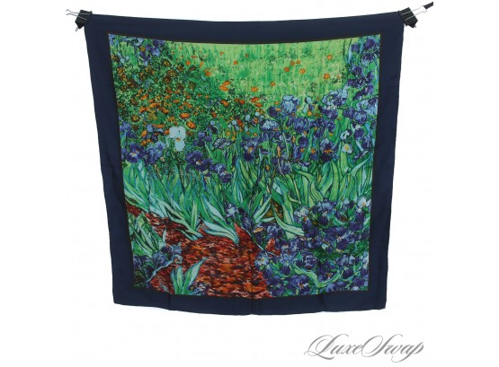 A VERY BEAUTIFUL AND NEAR MINT FULL SIZE 36' HAND ROLLED SILK SCARF WITH A VAN GOGH ESQUE FLORAL SCENE