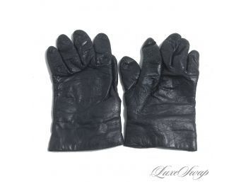 VINTAGE MADE IN ITALY WOMENS BLACK NAPPA LEATHER PURE CASHMERE LINED WINTER GLOVES 6.5