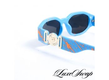 OF THE MOMENT! VERSACE-ESQUE TIFFANY BLUE PAINT SPLATTER ANONYMOUS GOLD COIN SUNGLASSES