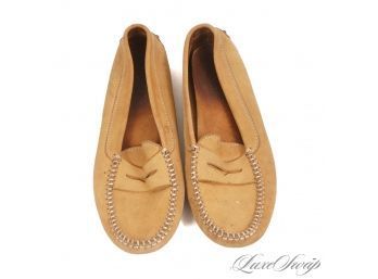 DAILY DRIVERS - LITERALLY! TODS MADE IN ITALY WOMENS CARAMEL NUBUCK SUEDE GOMMINI SOLE LOAFERS 39