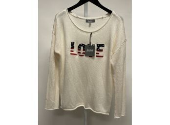 RECENT AND FRESH NWT MARLED WOMENS MILK WHITE SWEATER WITH US FLAG LOVE LOGO SIZE M