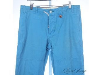 WHAT A COLOR! MENS PAUL SMITH BRIGHT CARIBBEAN BLUE GARMENT WASHED DRAWSTRING SUMMER PANTS 31