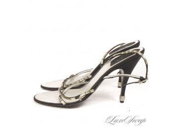 WHOAAAA $700 GUCCI MADE IN ITALY BLACK SATIN COATED CRYSTAL BEAD STRAPPY SANDALS 9.5