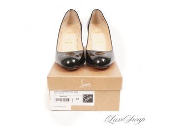 NEAR MINT AND THE ONES EVERYONE WANTS! AUTHENTIC CHRISTIAN LOUBOUTIN 70CM HEEL BLACK PATENT LEATHER SHOES 39