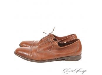 THESE ARE VERY WELL MADE - MENS SALVATORE FERRAGAMO MADE IN ITALY SADDLE BROWN PINGRAIN CAPTOE SHOES 9.5 D