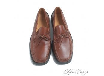 NEAR MINT TODS MADE IN ITALY MENS CHESTNUT BROWN GOMMINI RUBBER PEBBLED SOLE STRING LOAFERS 8.5