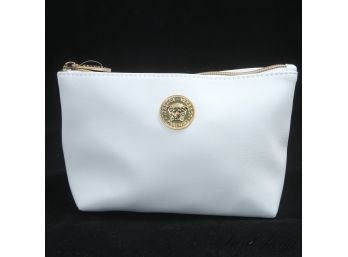 NEAR MINT LIKELY UNUSED VERSACE WHITE LEATHERETTE MAKEUP PARFUMS CASE WITH GOLD MEDUSA