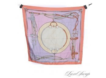 AWESOME & SUMMER PERFECT COCHINI MADE IN ITALY FULL SIZE 36' HAND ROLLED SILK SCARF IN CORAL EQUESTRIAN PRINT