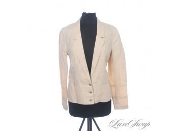 AUTHENTIC CHANEL MADE IN FRANCE 99S 100 LINEN UNLINED BLAZER JACKET WITH CC MONOGRAM BUTTONS 40