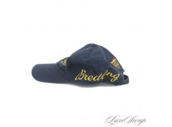 GOTTA SPEND BIG BUCKS TO GET ONE! BREITLING WATCH NAVY BLUE BRUSHED COTTON BASEBALL HAT WITH GOLD LOGO