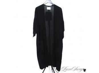NEAR MINT AND MODERN OAK AND FORT BLACK DRAPED BUTTONLESS FLOOR LENGTH CARDIGAN OSF