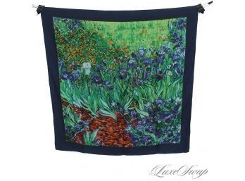 A VERY BEAUTIFUL AND NEAR MINT FULL SIZE 36' HAND ROLLED SILK SCARF WITH A VAN GOGH ESQUE FLORAL SCENE