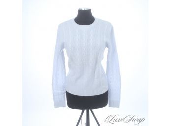 BRAND NEW WITH TAGS GEORGE 100 PERCENT CASHMERE 'BONNIE BLUE' PALE CABLEKNIT CREWNECK SWEATER L