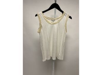 WE'LL BE DISTRESSED IF YOU DONT BID!! WOMENS CLU MADE IN USA IVORY LINEN SILK TANK TOP W/ DISTRESSING SIZE M