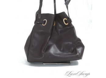 KILLER! VINTAGE 1980S / 1990S AUTHENTIC GUCCI MADE IN ITALY BROWN NAPPA LEATHER DRAWSTRING BUCKET BAG