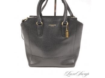 RECENT AND AUTHENTIC COACH BLACK SAFFIANO LEATHER MINI LUGGAGE TOTE BAG WITH SHOULDER STRAP