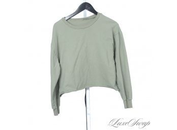 OH HELL YES! SUPER RECENT POOKIE & SEBASTIAN SAGE GREEN CROPPED RINGSPUN MADE IN ITALY SWEATSHIRT OSF