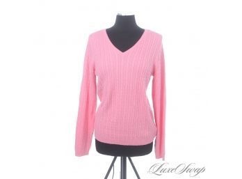 BRAND NEW WITH TAGS CHARTER CLUB BEGONIA PINK MINI CABLEKNIT V-NECK SPRING PERFECT WOMENS SWEATER L