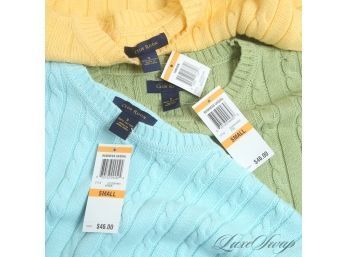 LOT OF 3 BRAND NEW WITH TAGS SUMMER PERFECT PASTEL TONE CABLEKNIT SWEATERS BY CLUB ROOM MENS S