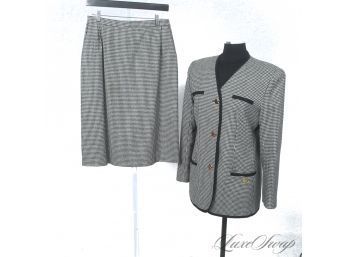 YOU KNOW WHAT THEYRE GONNA THINK! ANONYMOUS VINTAGE CHANEL-ESQUE 2 PC B/W HOUNDSTOOTH SKIIRT SUIT W/ GOLD BTNS